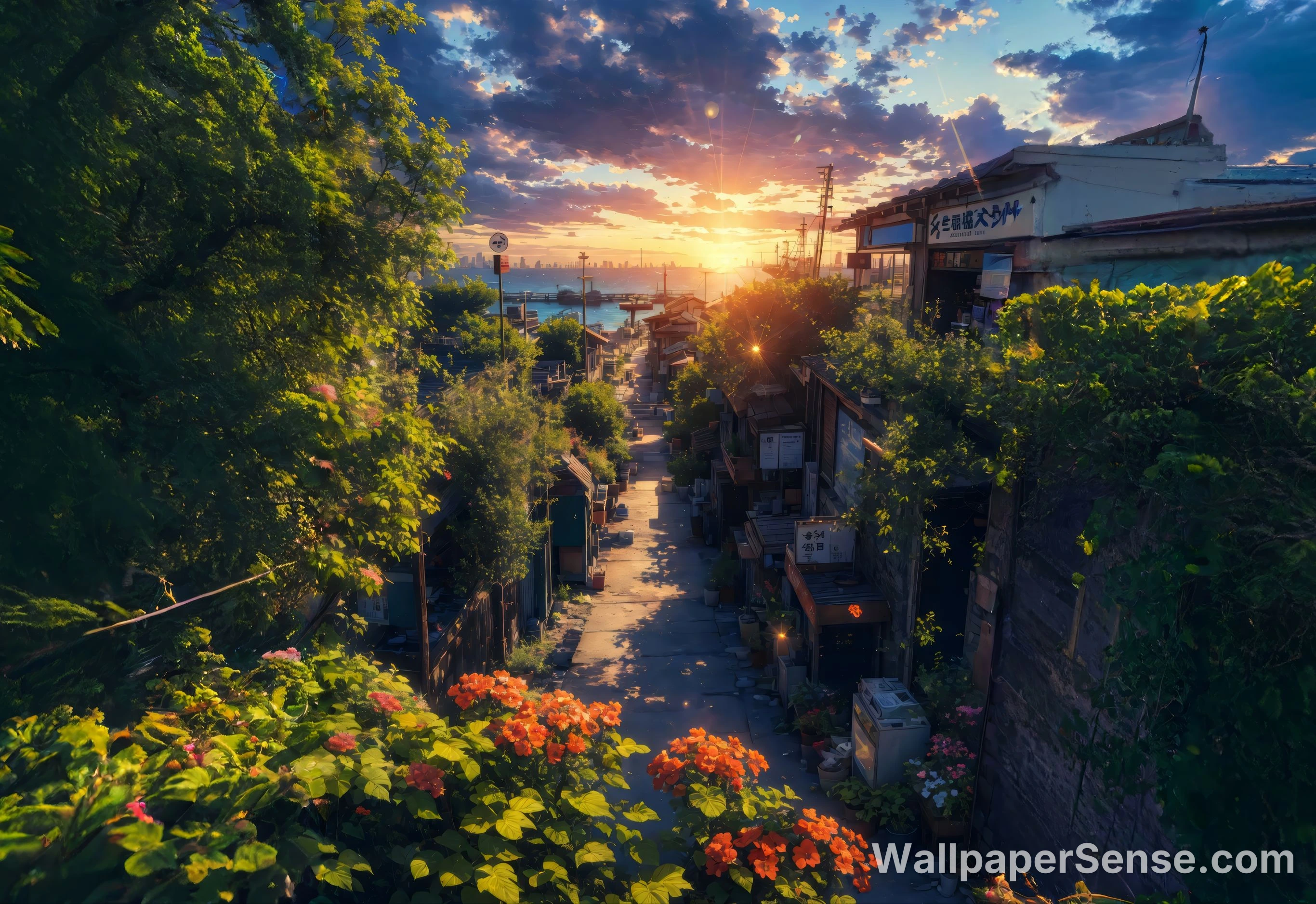 Alley Costiero Giapponese al Tramonto 8K Ultra HD Wallpaper per Desktop