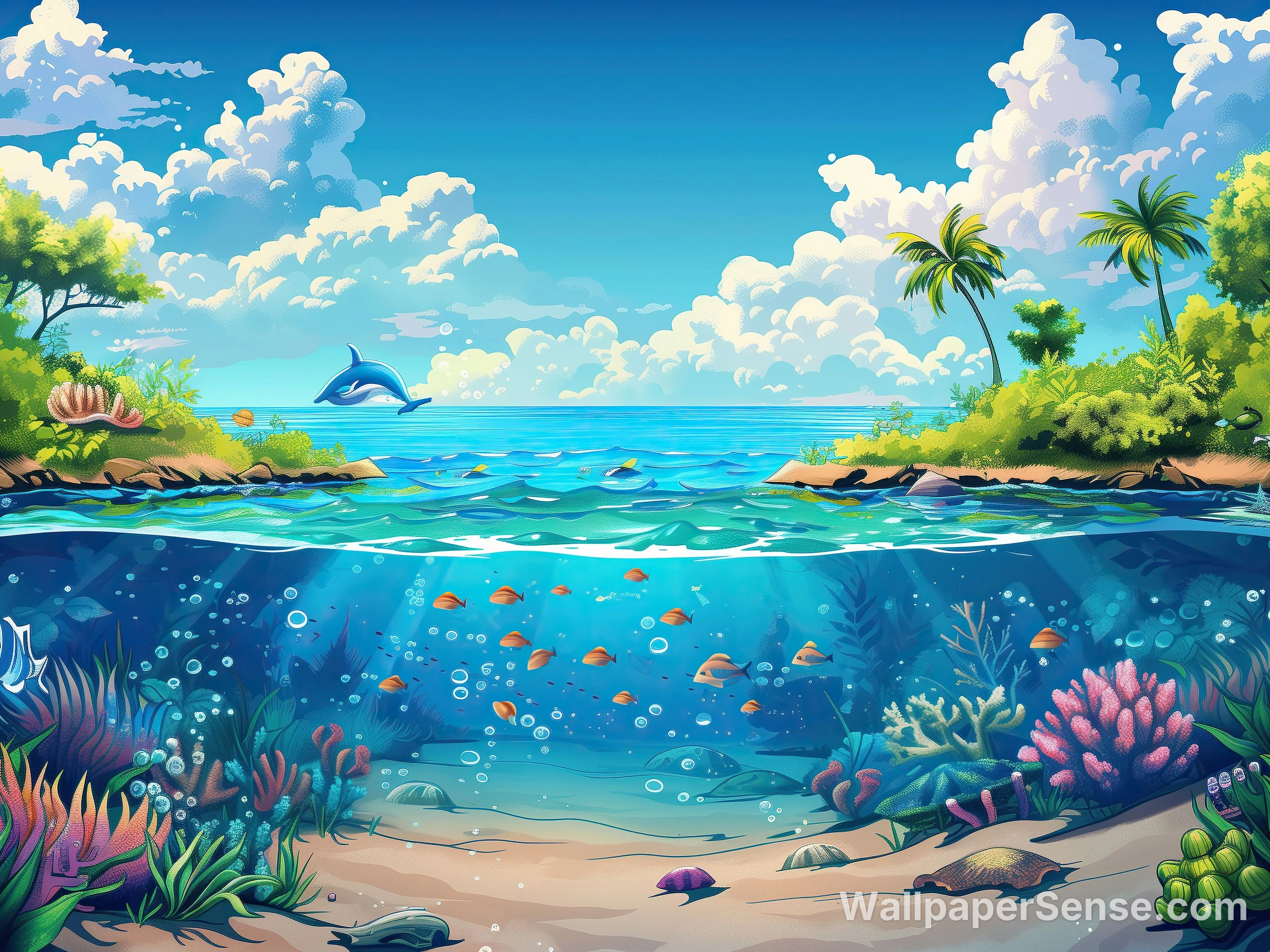 Tropical Ocean Dolphin Scene 4K Tablet Wallpaper