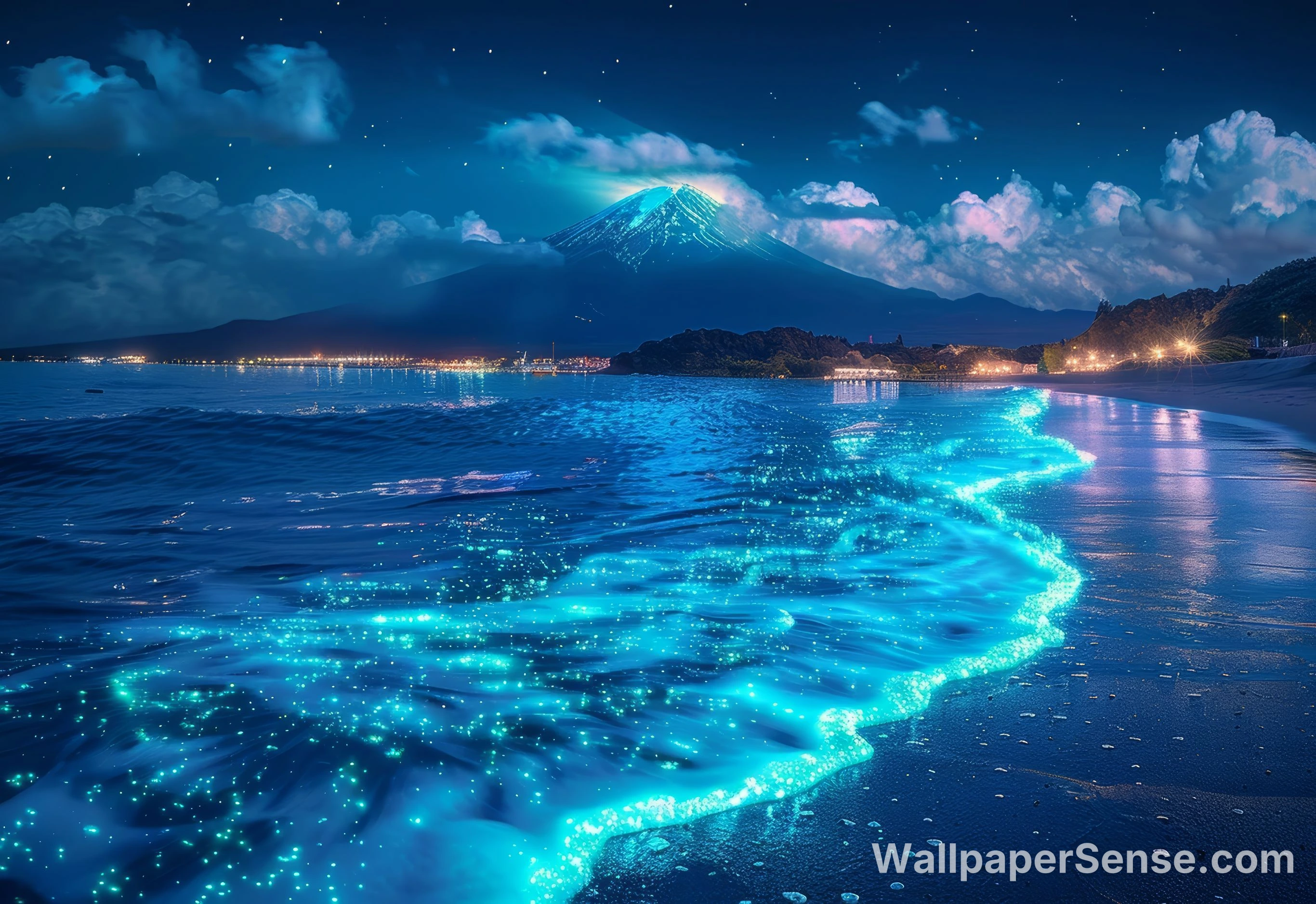 Japonský noční pohled na Mount Fuji 8K Ultra HD tabletový obrázek