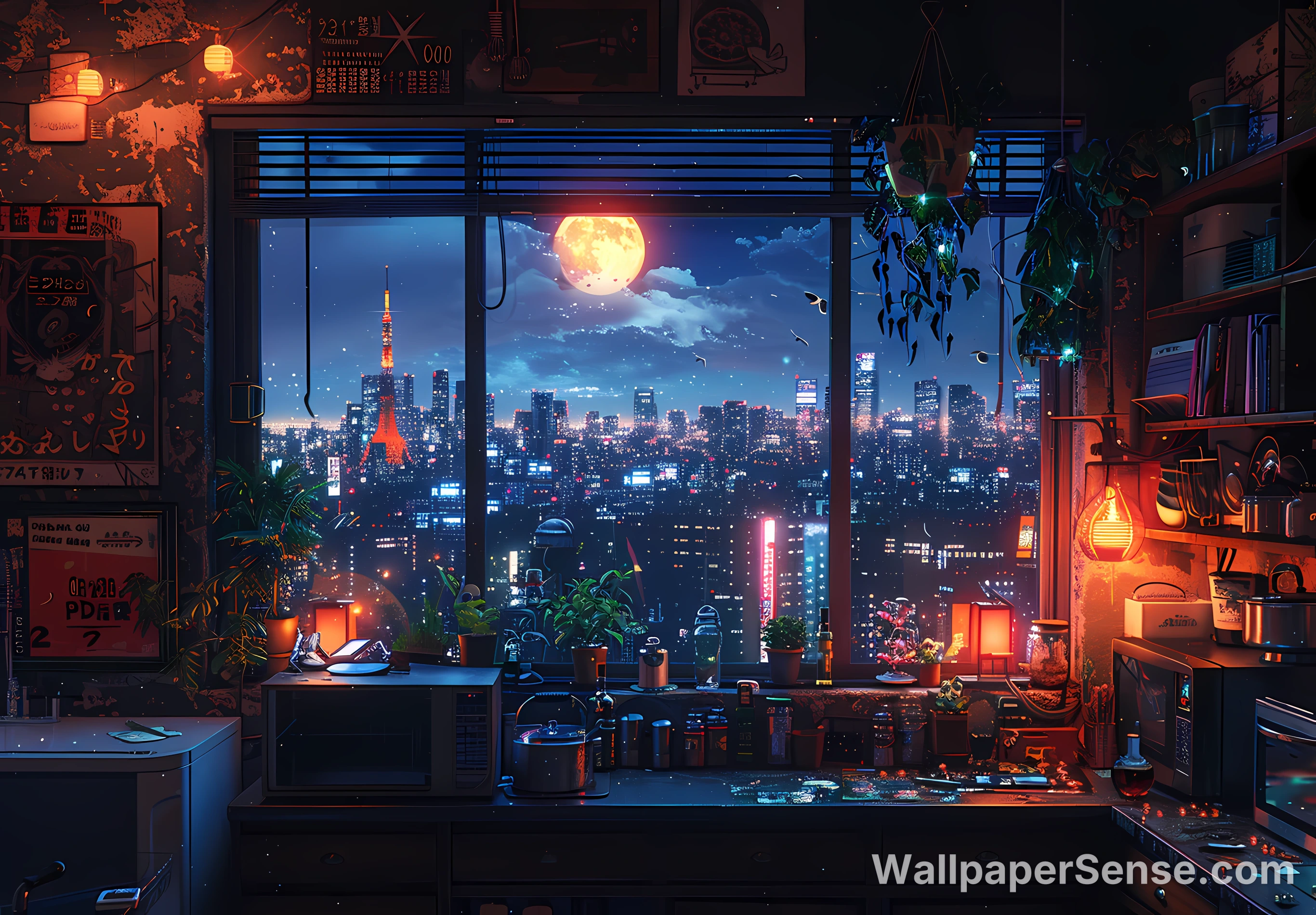 Japonský cyberpunk městský výhled 4K stolní pozadí