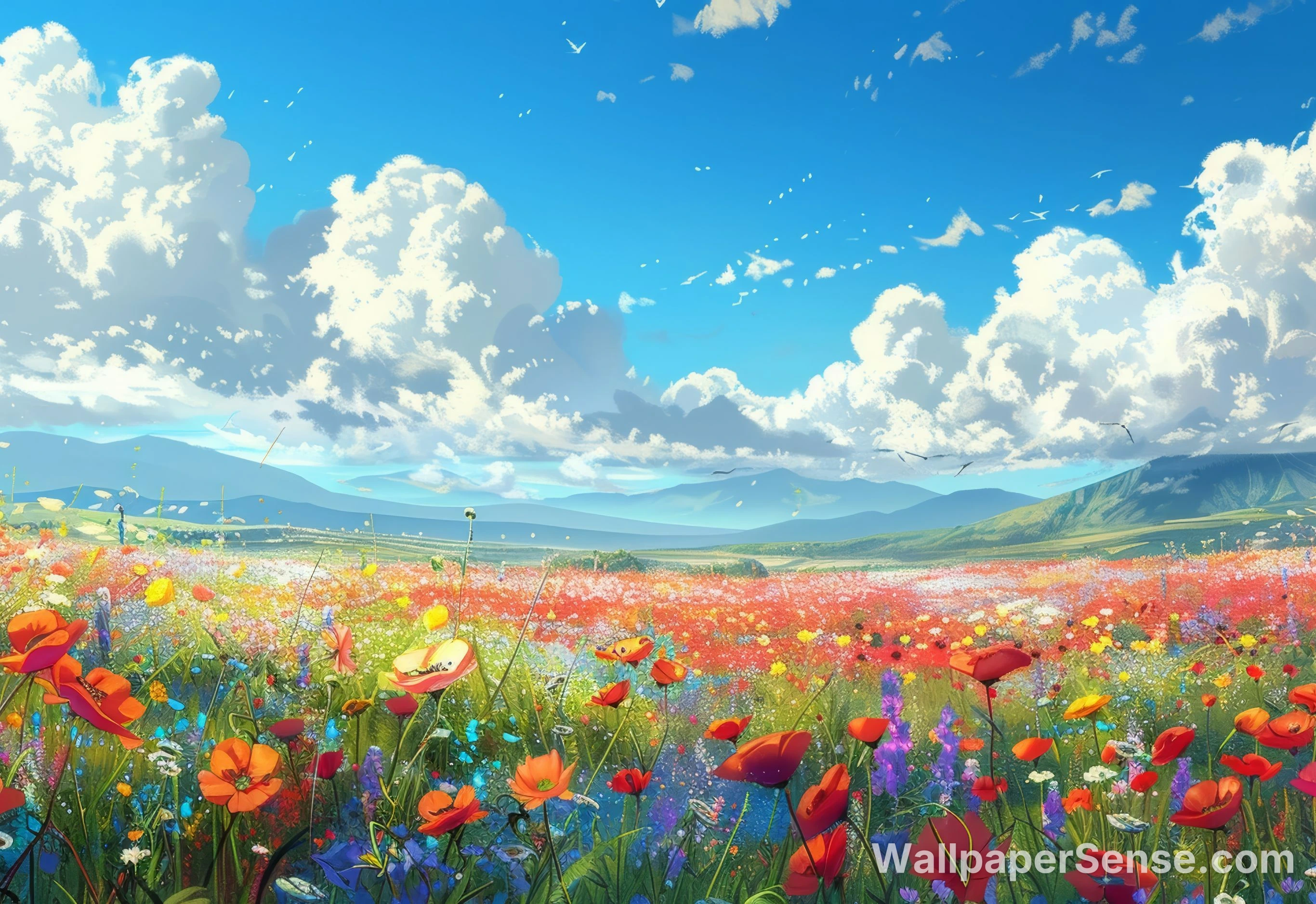 Miyazaki-Style Flower Fields 8K Ultra HD Wallpaper Pack - Japanese Anime Flower Field 8K Desktop Wallpaper