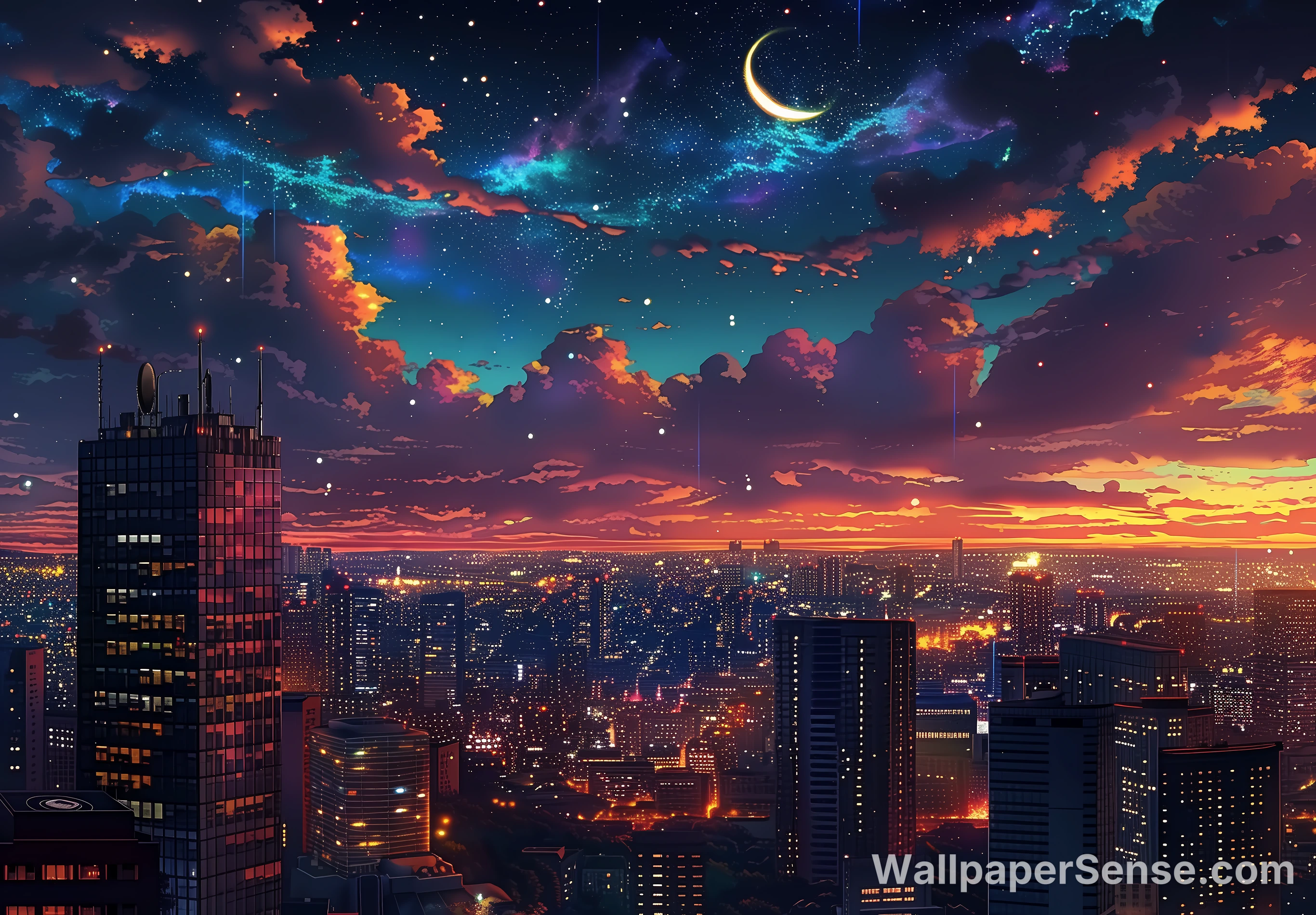 Cyber City Night Scene 8K Desktop Wallpaper