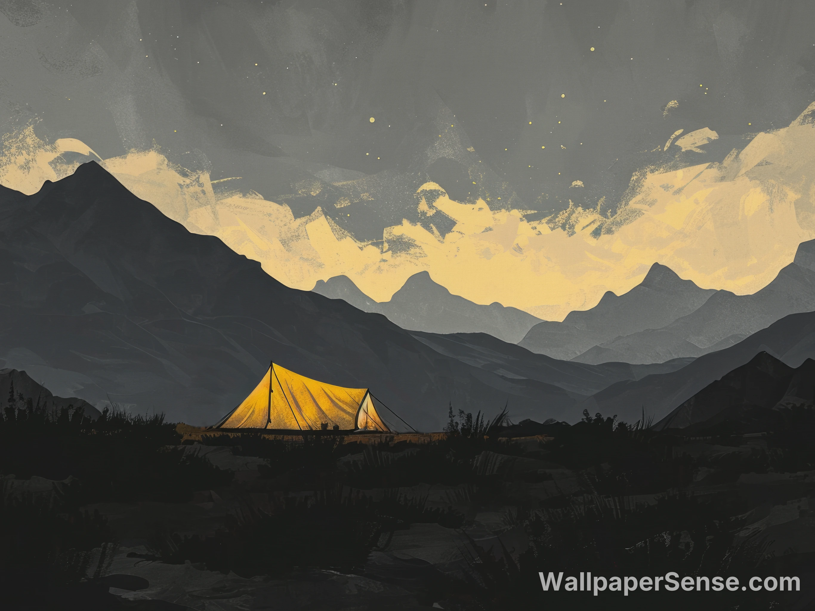 Paysage de campement montagneux minimaliste 4K