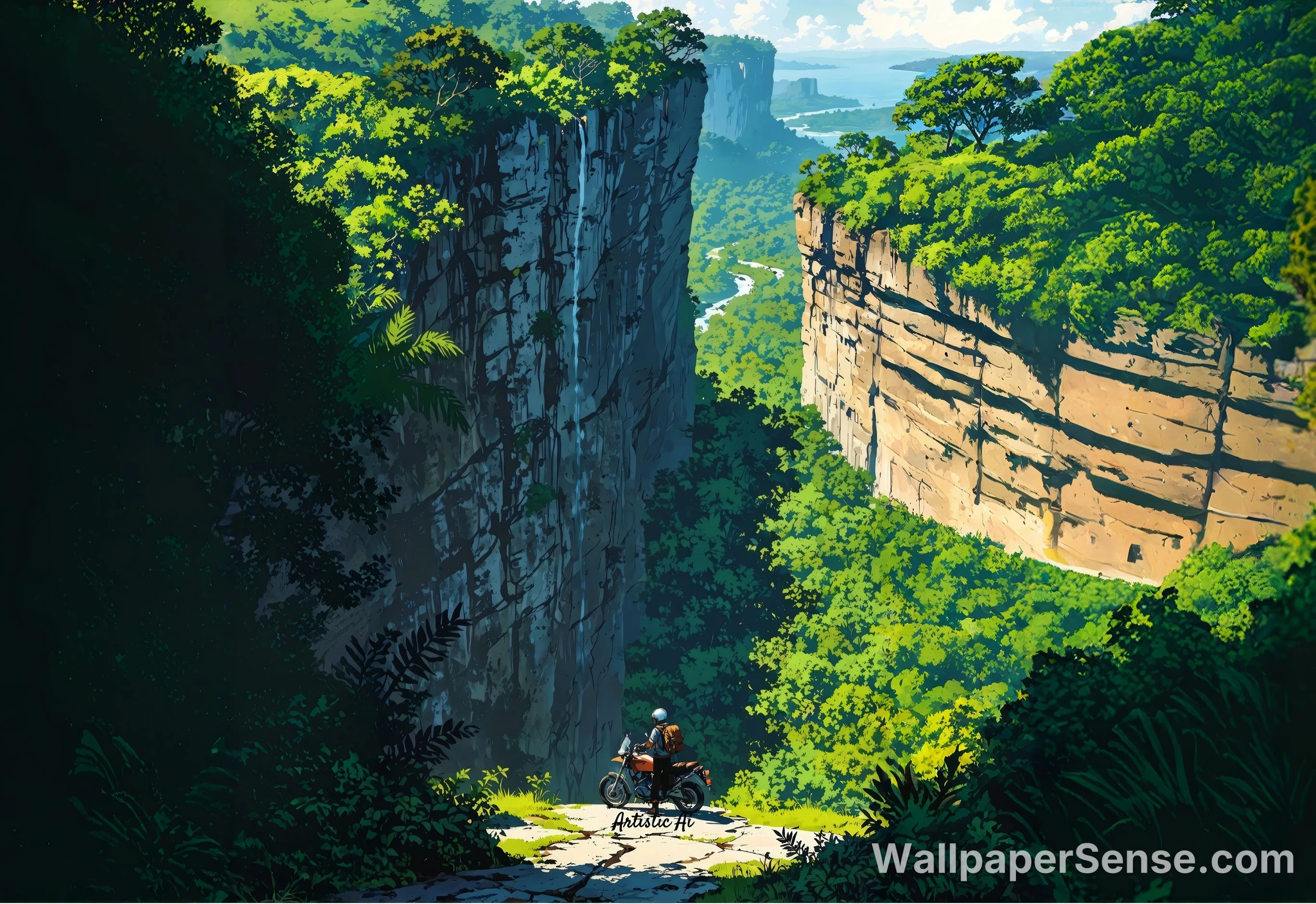 Krajina údolí ve stylu Studio Ghibli 8K Ultra HD stěnový obrázek