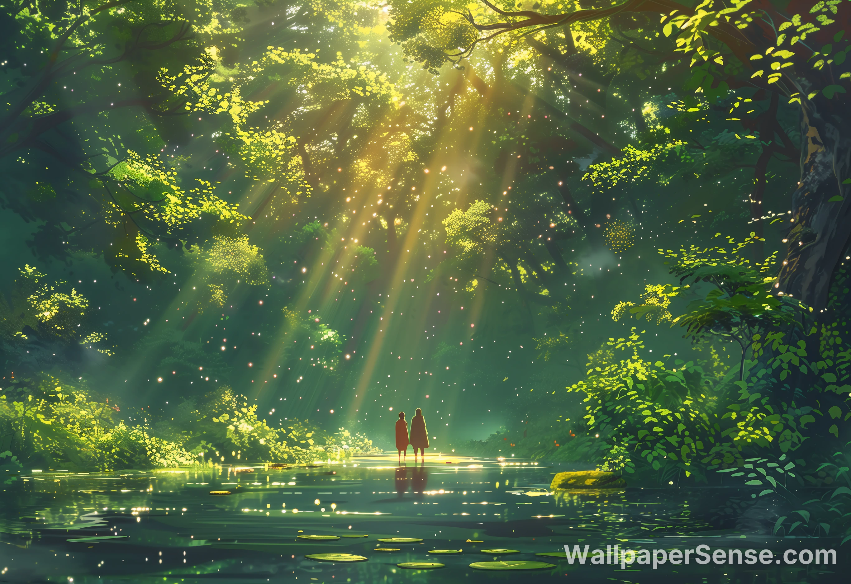 Ghibli-Style Forest Light and Shadow 8K Desktop Wallpaper