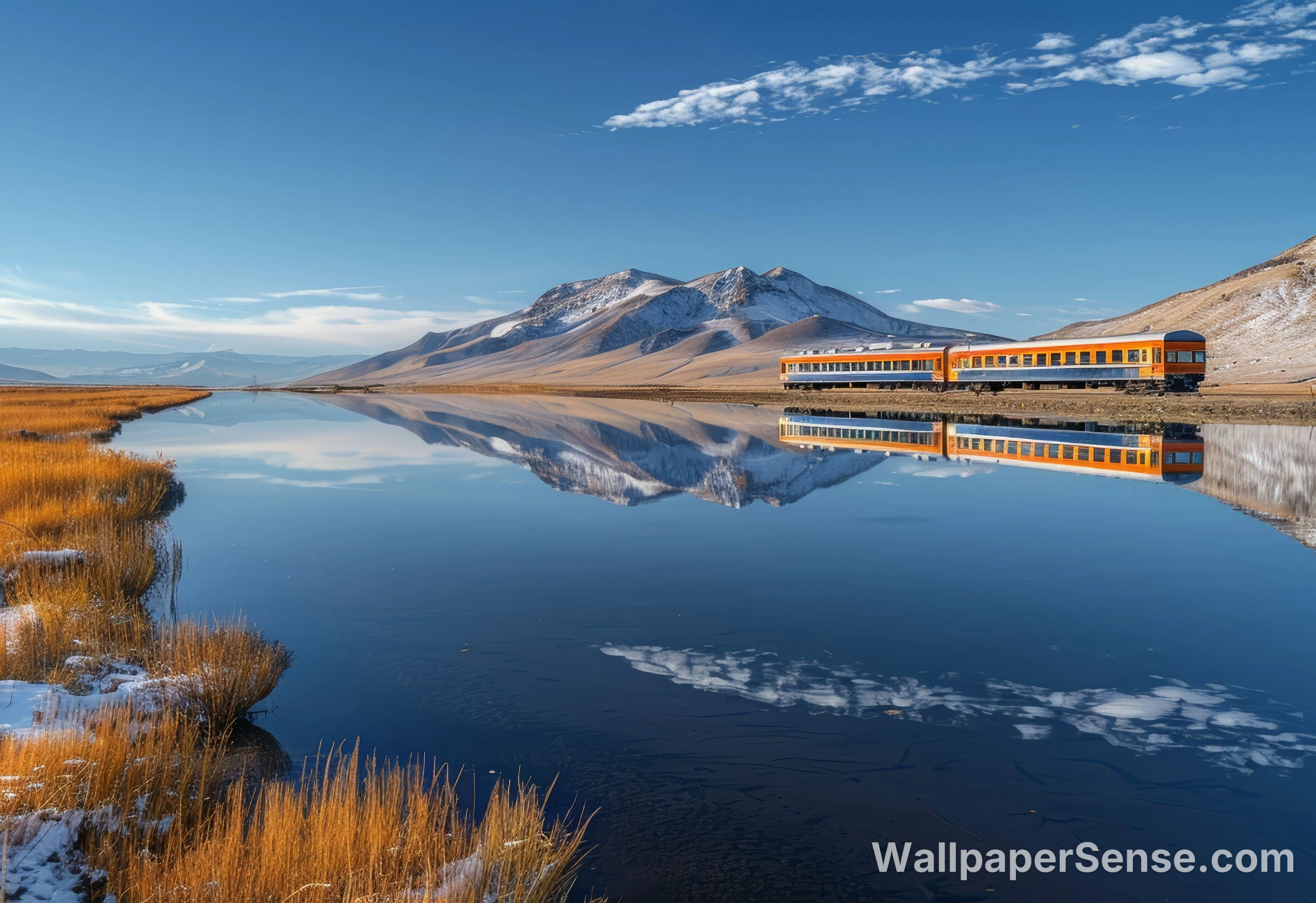 Riflesso di Montagne Nevose e Lago sull'Altopiano Tibetano 8K Wallpaper Desktop
