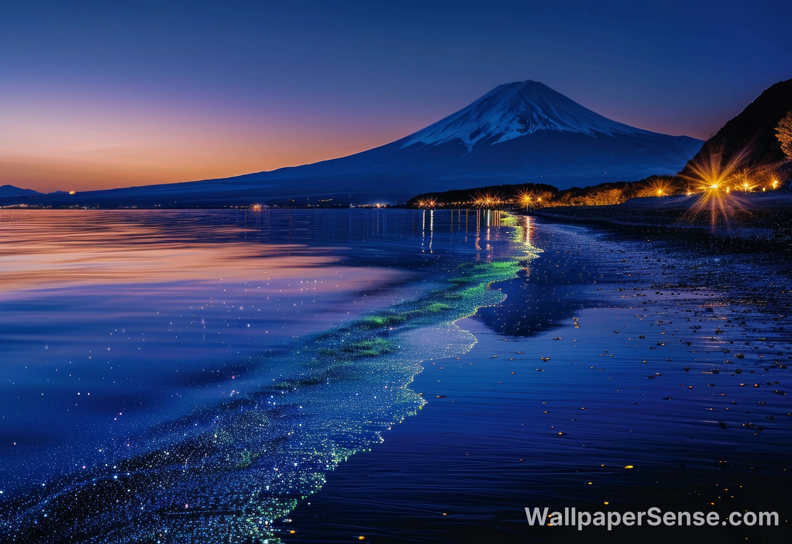 Japonský Mount Fuji noční obloha 8K Ultra HD stěnová tapeta
