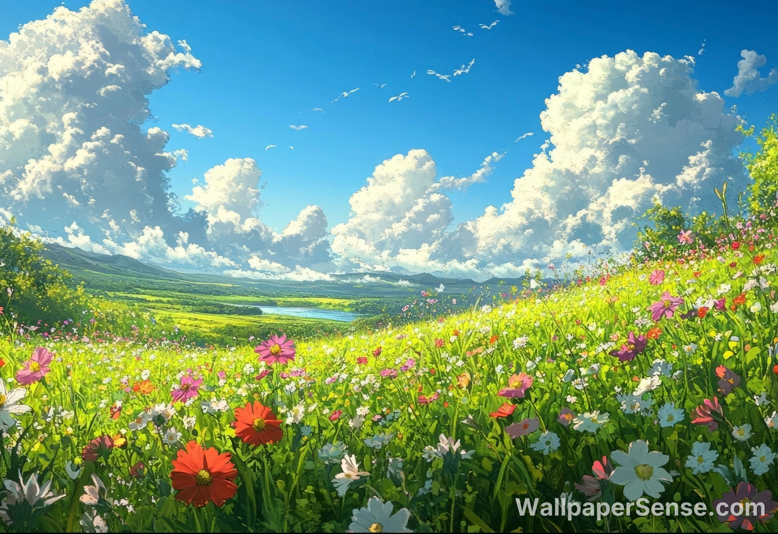 Japanese Anime Flower Field 8K Desktop Wallpaper