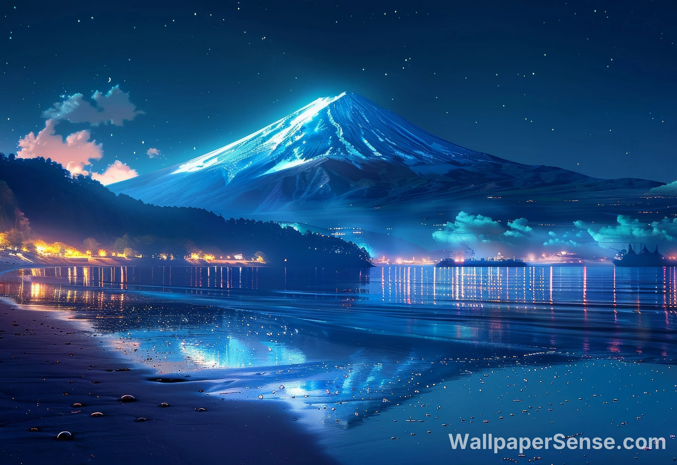 Japonský Mount Fuji noční obloha 8K Ultra HD stěnová tapeta