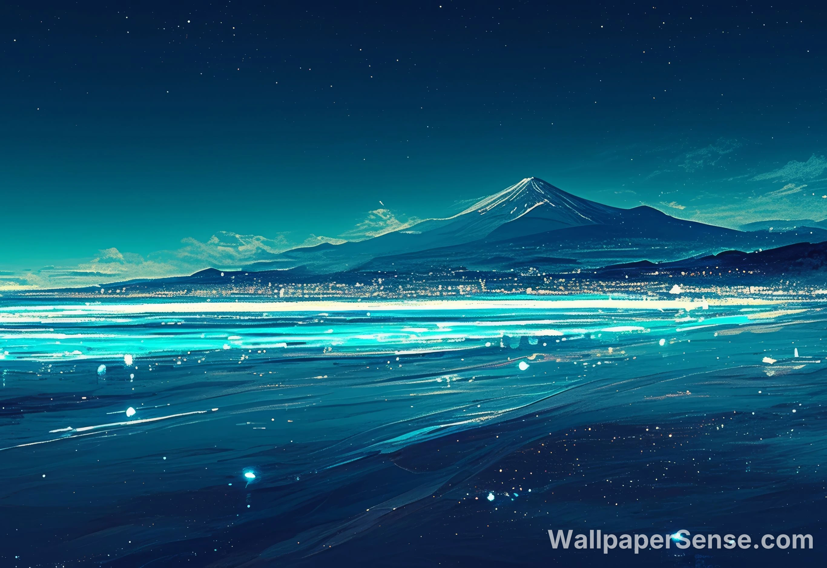 Japonský Mount Fuji noční obloha 8K Ultra HD tabletový pozadí