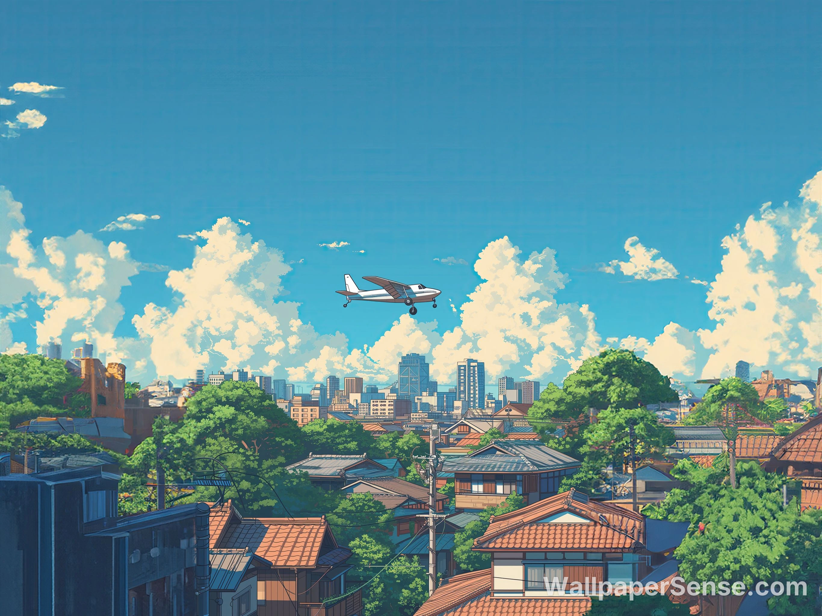 Japonský anime městský výhled 4K stolní pozadí