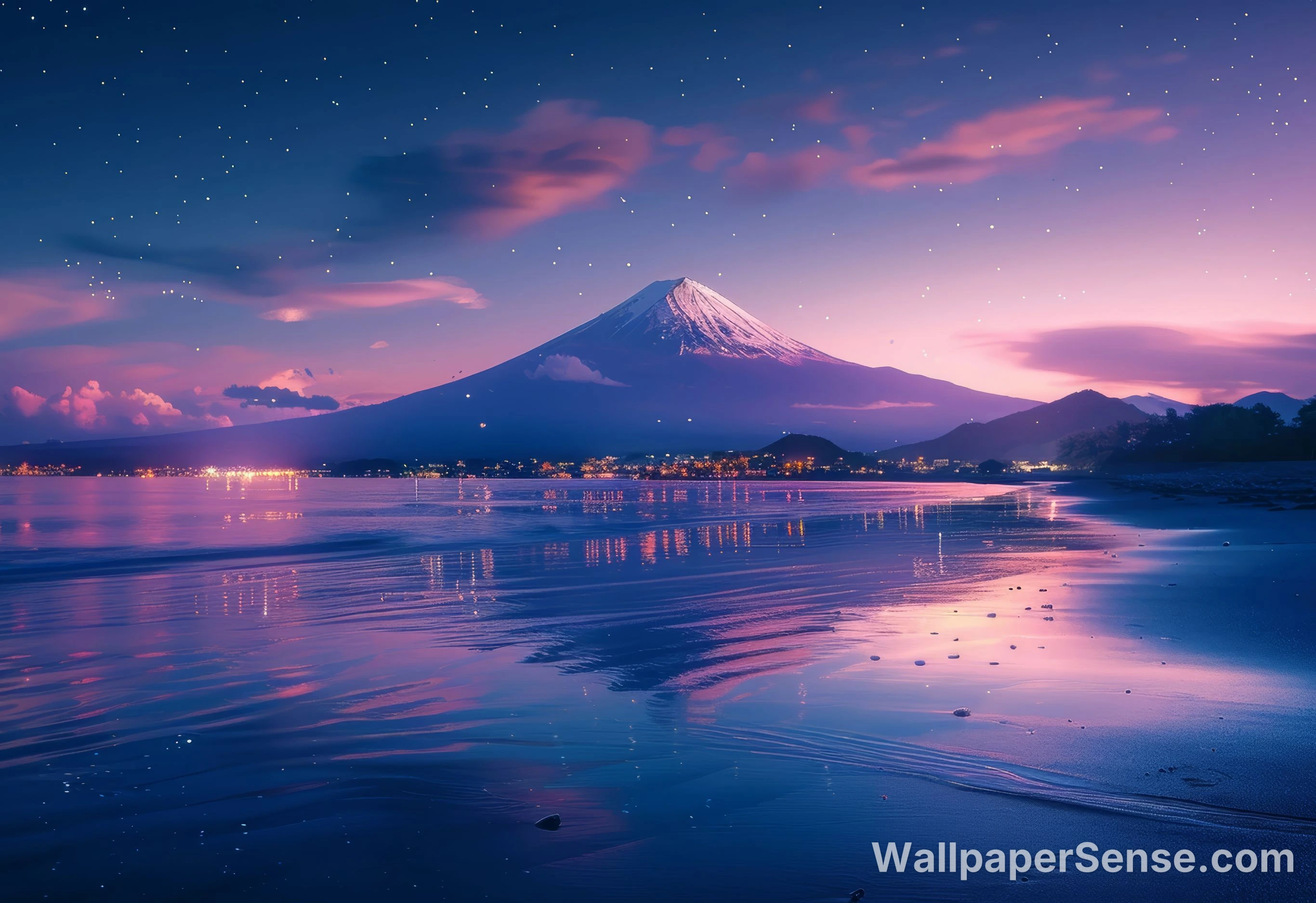 Japonský Mount Fuji noční obloha 8K Ultra HD stěnová papírová tapeta