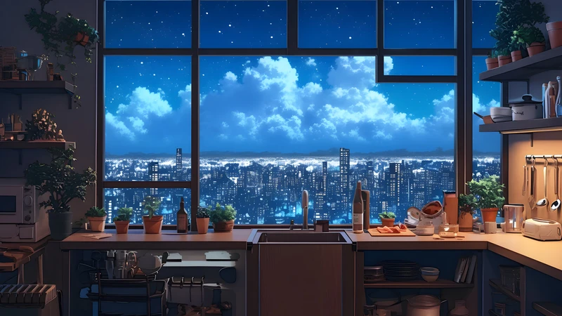 Anime Cityscape Night 4K 8K Ultra HD Wallpaper Collection - Pack with 4 wallpapers for $1