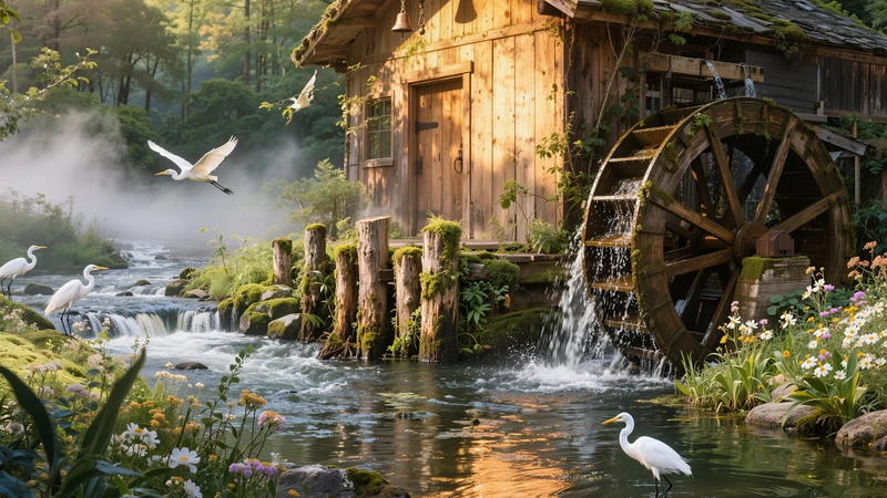 Rustic Windmill Cottage in Countryside Landscape 8K Ultra HD Desktop Wallpaper