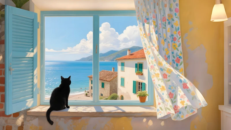 Mediterranean Coastal Window 4K Desktop Wallpaper