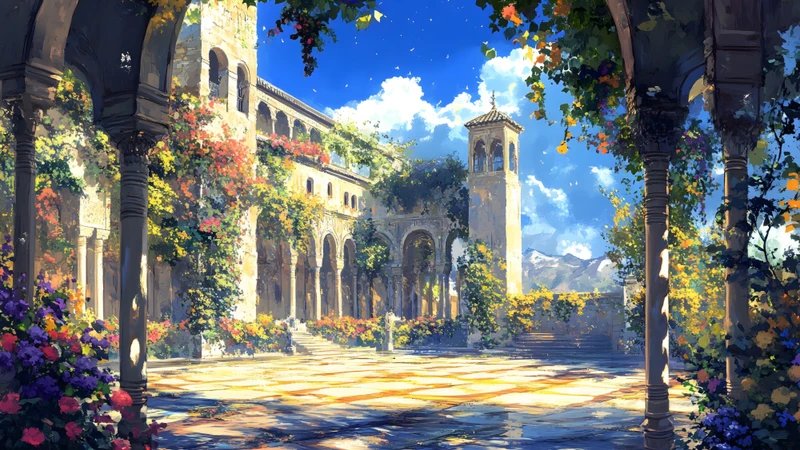 Oriental Art Courtyard Garden 8K Ultra HD Desktop Wallpaper