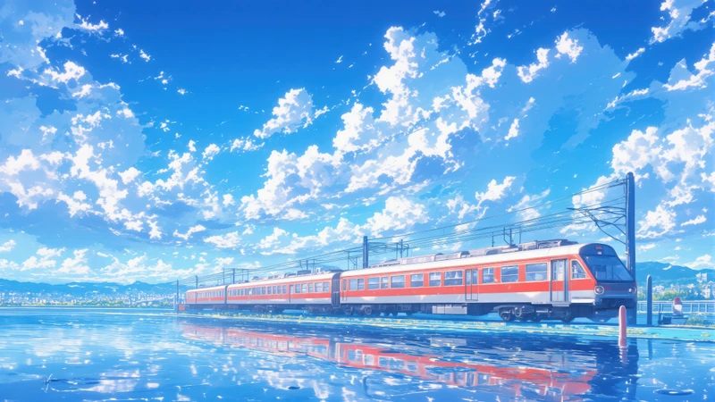Anime Train by Lake 4K Desktop Wallpaper
