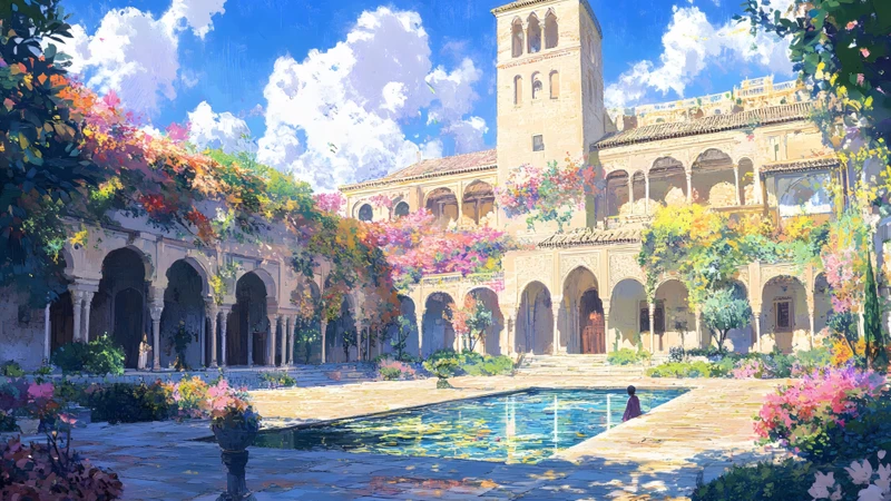 Moorish Courtyard Garden 8K Ultra HD Desktop Wallpaper