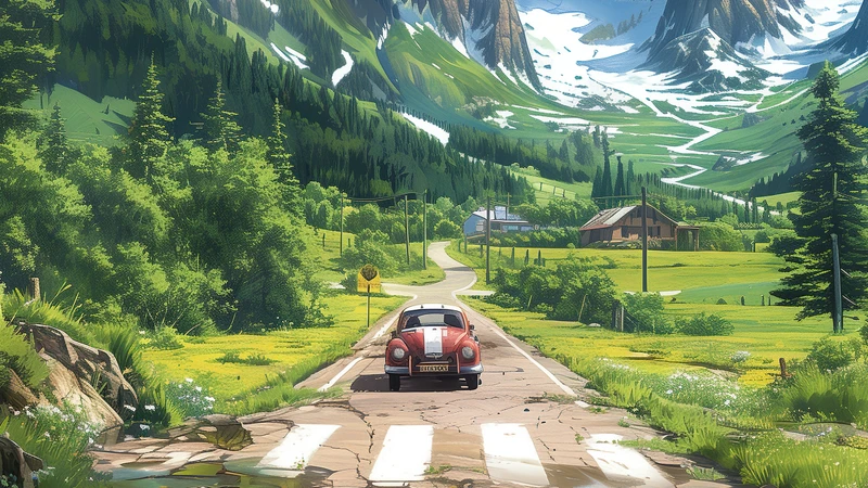 Anime Alpine Valley Road 8K Ultra HD Desktop Wallpaper