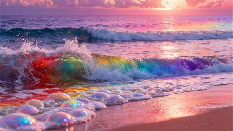Rainbow Ocean Waves 8K Ultra HD Desktop Wallpaper