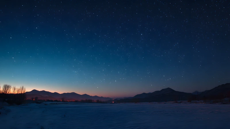 Japanese Winter Starry Sky 4K Desktop Wallpaper