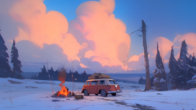 Anime Winter Campfire 4K 8K Ultra HD Wallpaper Collection - Pack with 5 wallpapers for $1