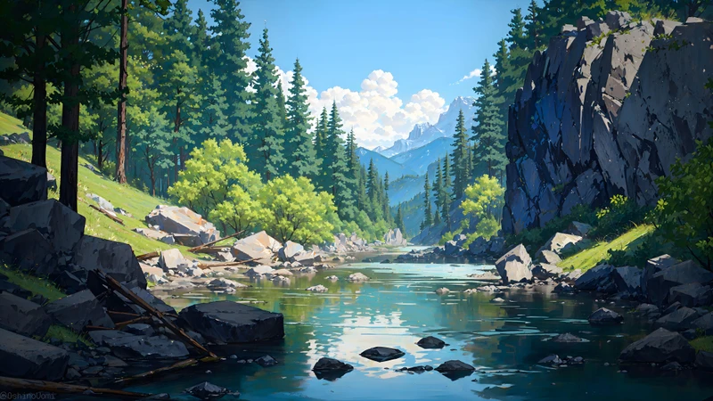 Anime Forest River 8K Ultra HD Desktop Wallpaper