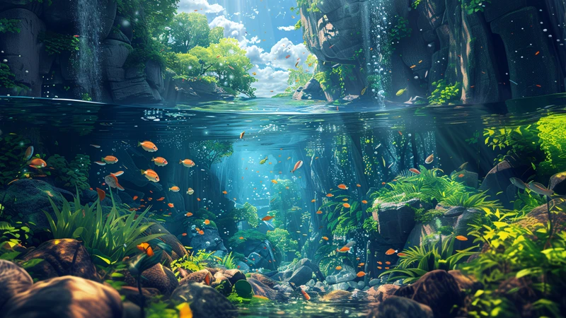 Oriental Art Underwater Forest 4K Desktop Wallpaper