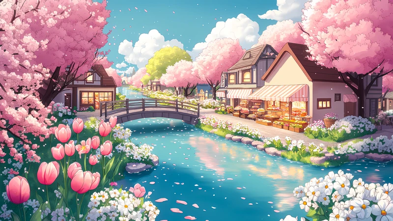 Japanese Cherry Blossom Village 4K 8K Ultra HD Wallpaper Collection - Pack with 4 wallpapers for $1