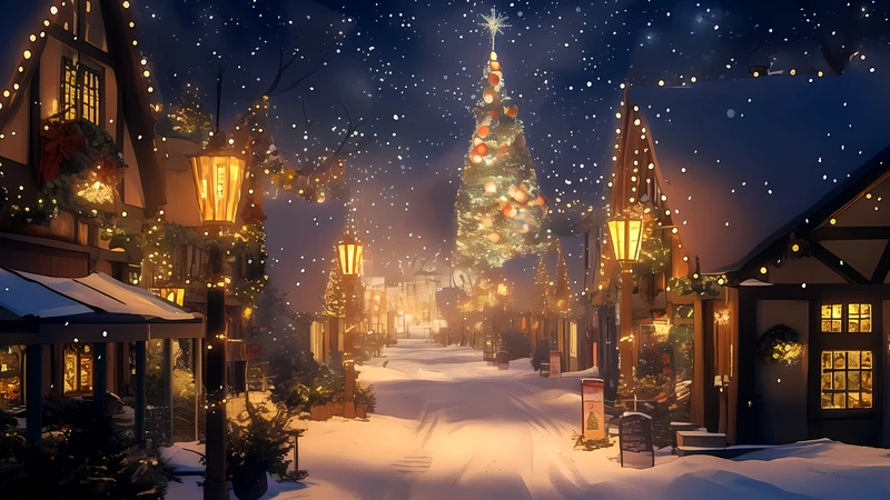 Christmas Village Night Scene 4K Desktop Wallpaper