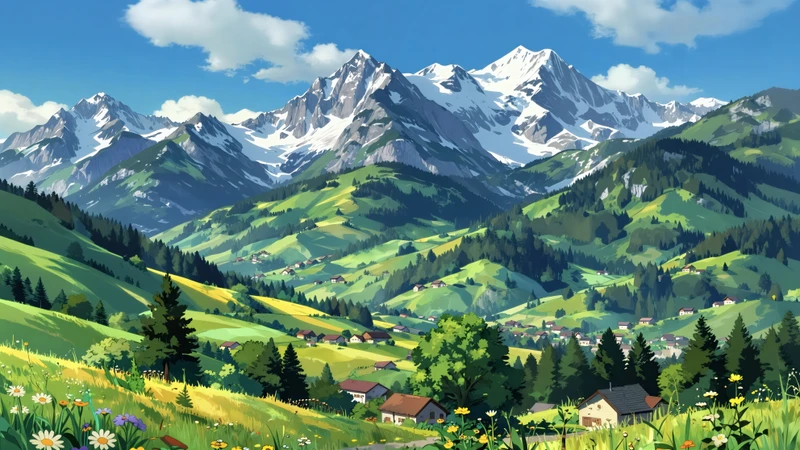 Alpine Mountain Valley 8K Ultra HD Desktop Wallpaper