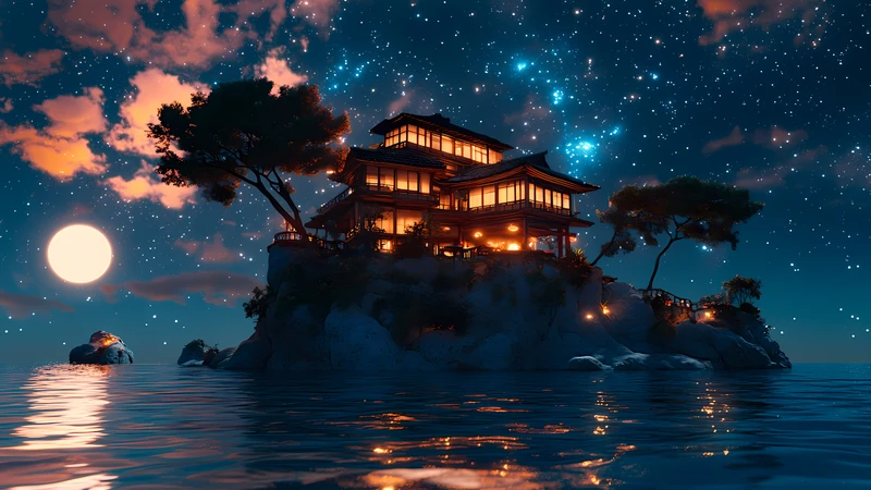 Japanese Floating Temple 4K Desktop Wallpaper