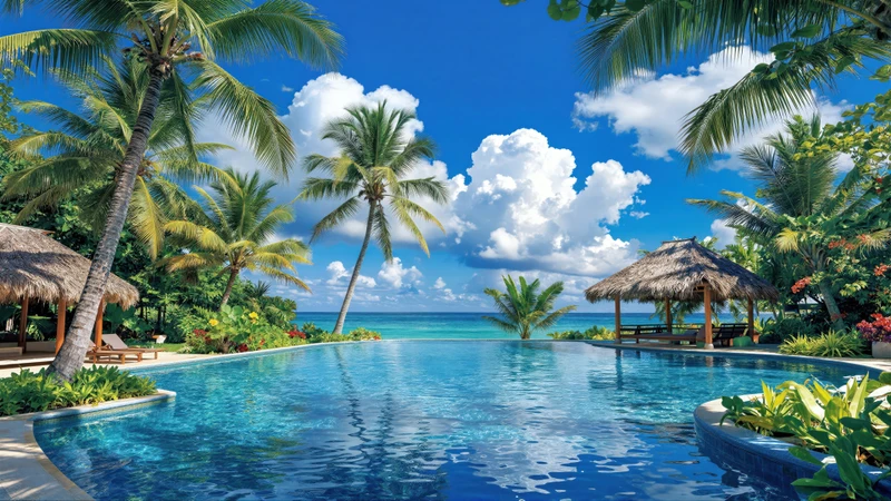 Tropical Paradise Pool 8K Ultra HD Desktop Wallpaper
