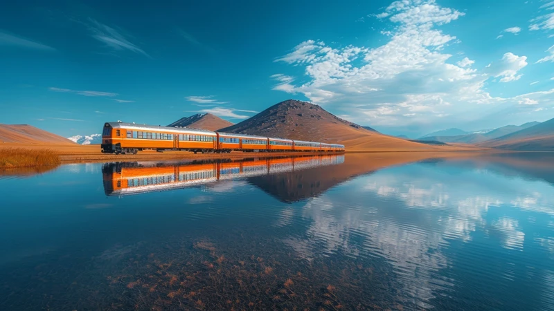 Xinjiang Scenery Train 8K Ultra HD Desktop Wallpaper