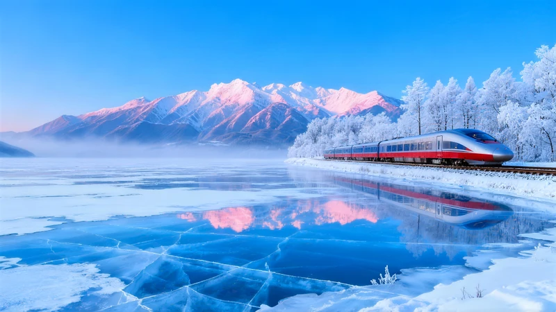 Nordic Snowy Train Scene 8K Ultra HD Desktop Wallpaper