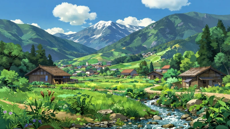 Japanese Village Valley 8K Ultra HD Desktop Wallpaper