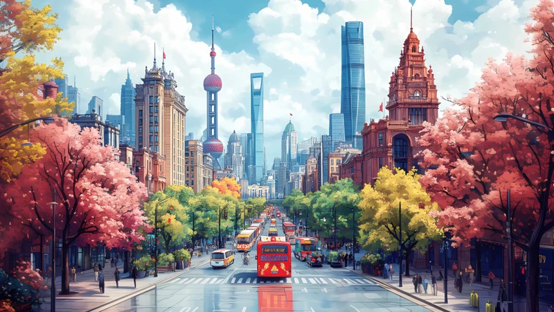Orientální městský západní pohled na podzimní město 4K 8K Ultra HD sbírka pozadí - Pack with 10 wallpapers for $1