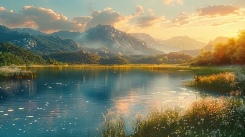 Oriental Art Mountain Lake 8K Ultra HD Desktop Wallpaper