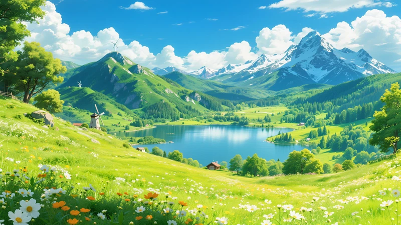 European Countryside Landscape 8K Desktop Wallpaper