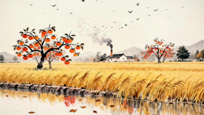 Chinese Style Autumn Rice Fields 8K Desktop Wallpaper
