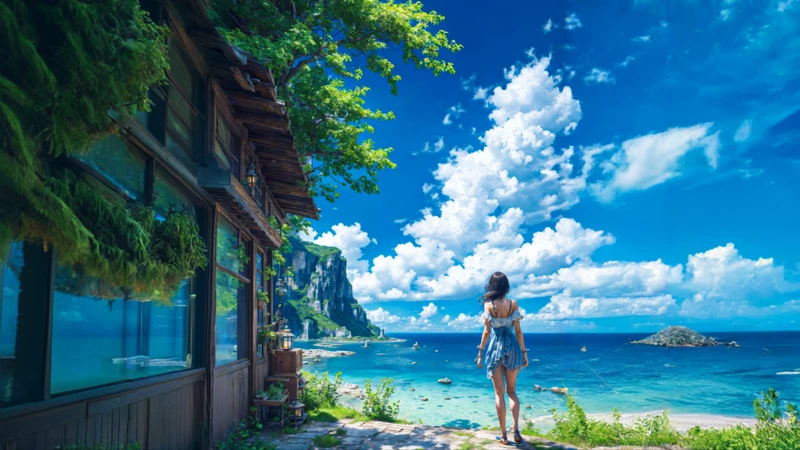 Japanese Coastal Cottage 8K Ultra HD Desktop Wallpaper