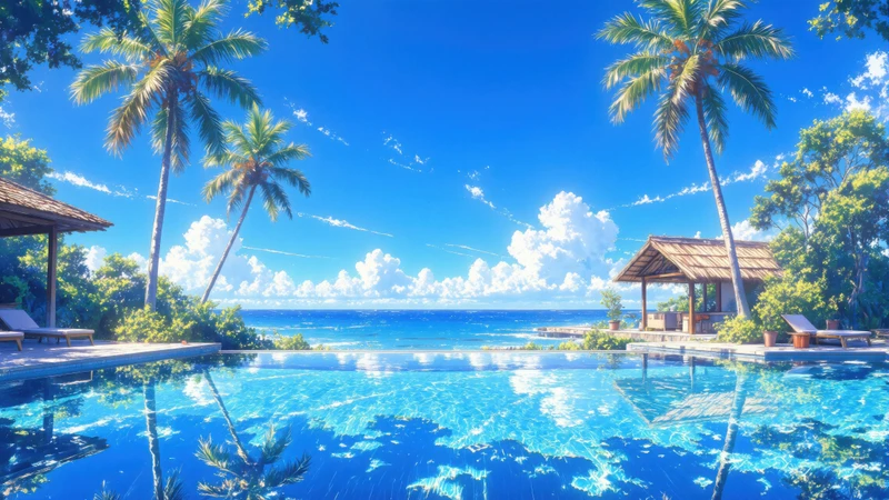 Tropical Paradise Pool 4K Desktop Wallpaper
