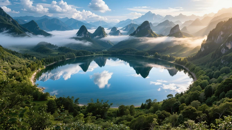 Lakeside Mountain Landscape 8K Ultra HD Desktop Wallpaper