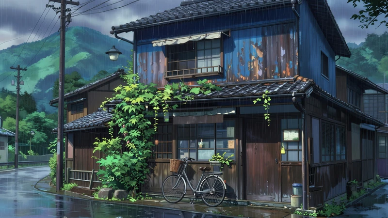 Japanese Rainy Cottage 8K Ultra HD Desktop Wallpaper