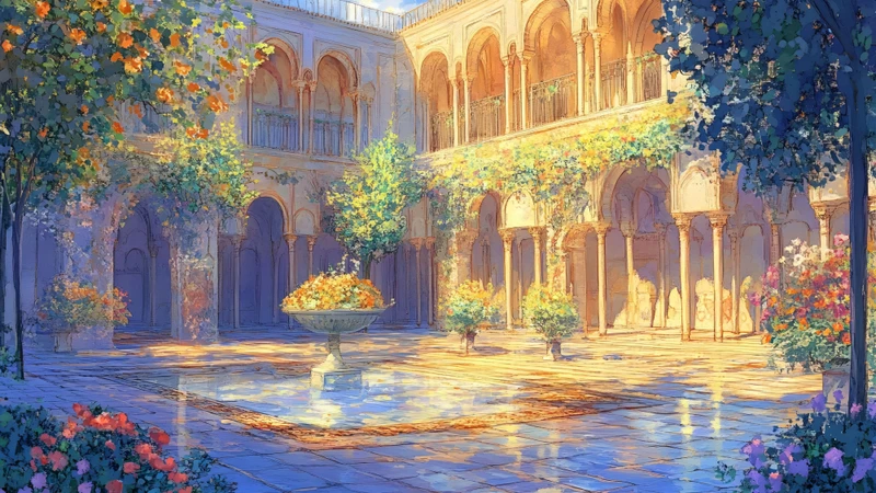 Oriental Art Courtyard Garden 8K Ultra HD Desktop Wallpaper