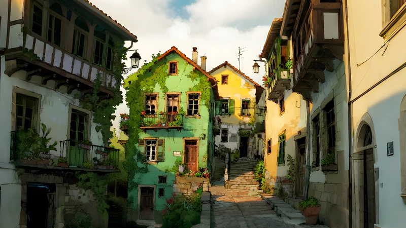 European Village Street 4K Desktop Wallpaper