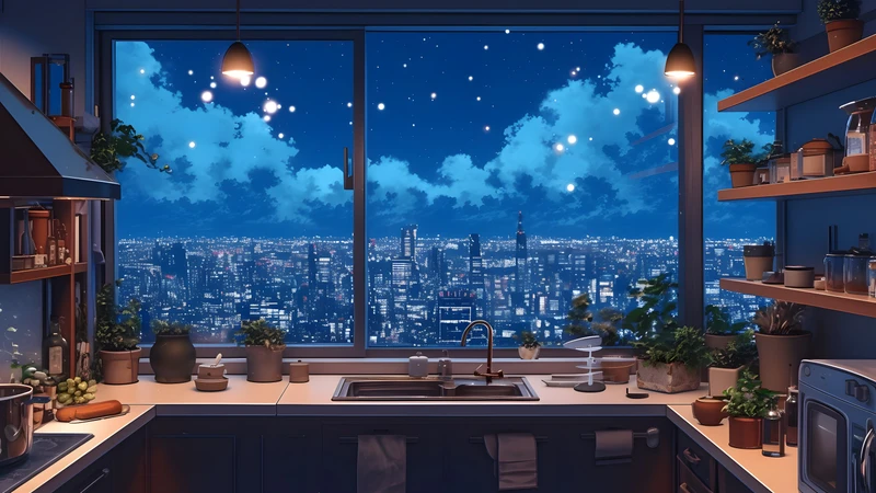Japanese Cityscape Night Sky 4K Desktop Wallpaper
