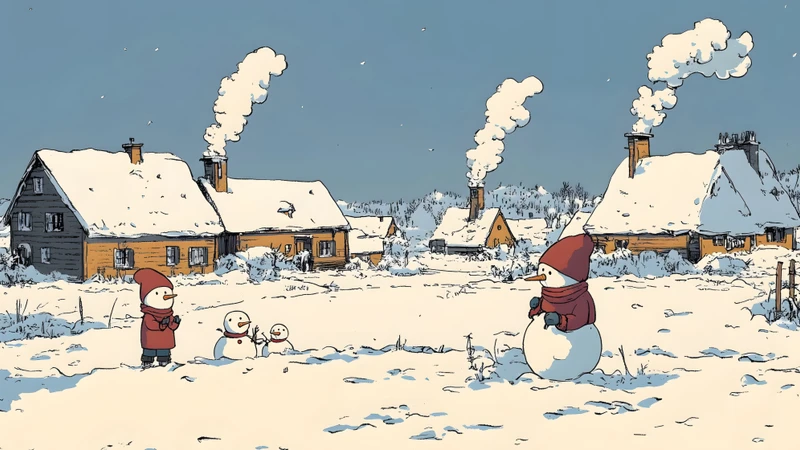 Winter Village Snowmen 8K Ultra HD Desktop Wallpaper