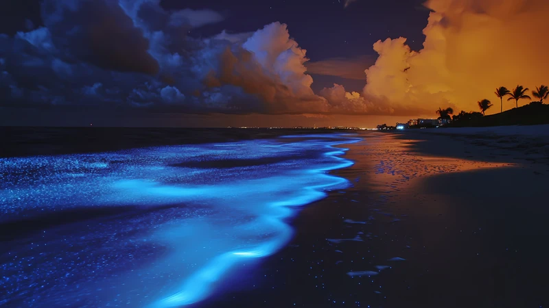 Bioluminescent Ocean Night 4K Desktop Wallpaper