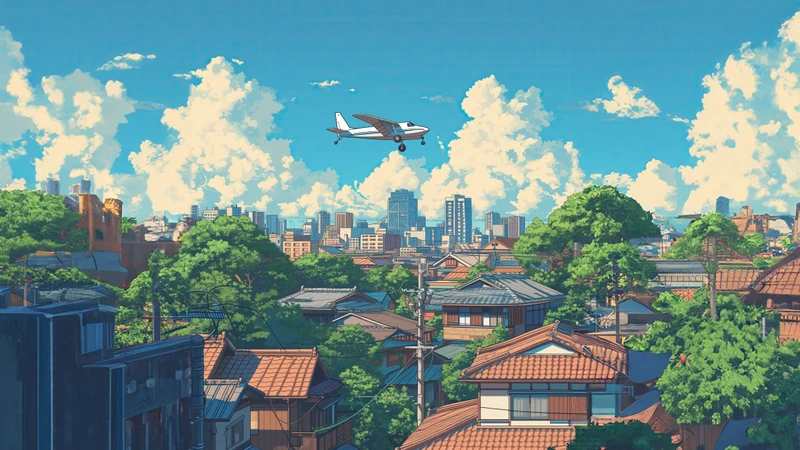 Japanese Anime Cityscape 4K 8K Ultra HD Wallpaper Collection - Pack with 4 wallpapers for $1